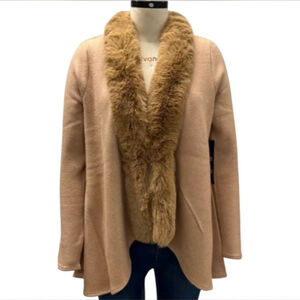 Women's Adrienne Landau Camel Faux Fur Collar Cardigan M